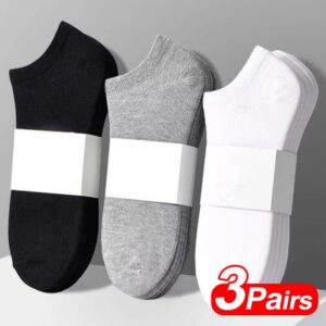 3 Pairs/lot Men's Socks Breathable Short Boat Socks Male Casual Soft Comfy Socks Solid Color Black Gray White