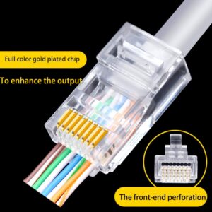 50 PCs RJ45 Connector Cat6 Connector Network Unshielded RJ45 Perforated Crystal Head