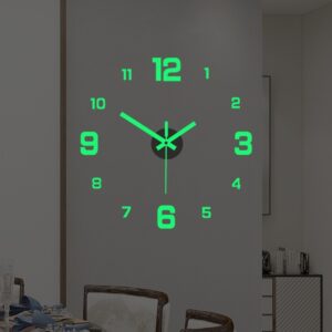 EW Creative Simple Luminous Digital Clock DIY Silent Wall Clock Study Living Room Punch-Free Wall Sticker Clock