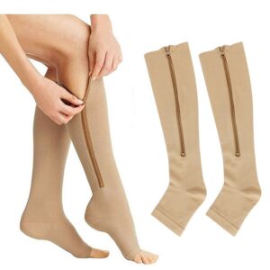 XXL Flesh Color Sports Compression Zipper Socks Vein Stretch Socks